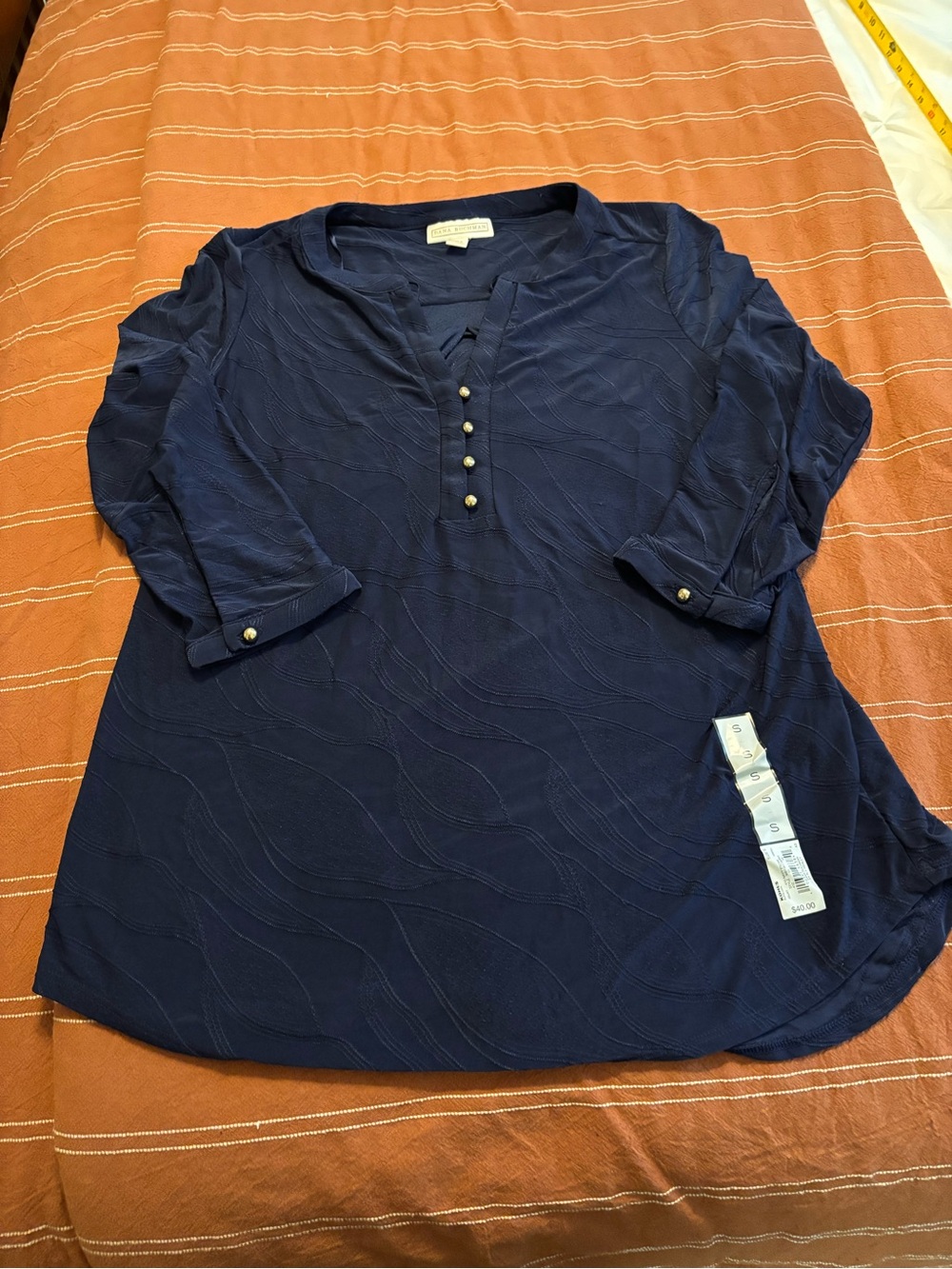 Dana Buchman Navy 3/4 Sleeve Blouse